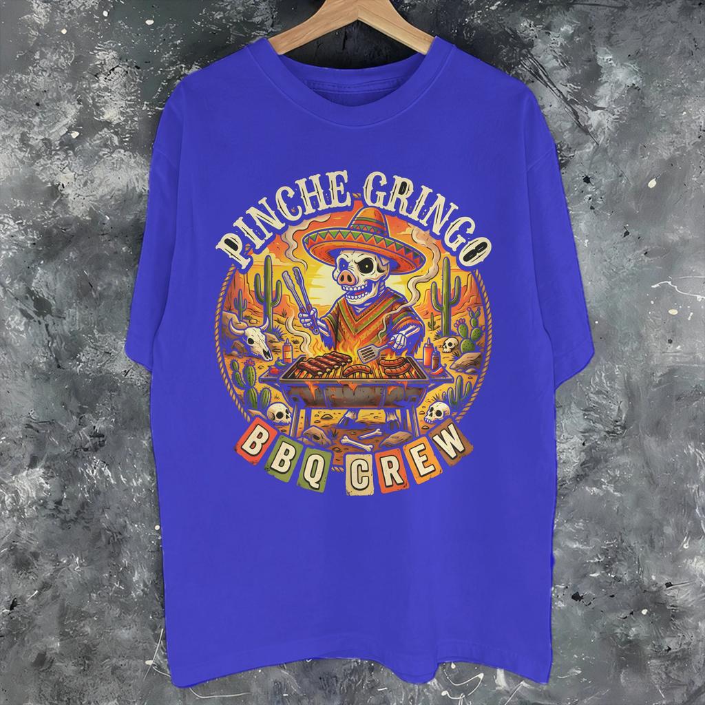 Unisex WoUnisex Pinche Gringo BBQ Crew Skeleton Grilling Beer Shirt Pure Cotton Print Tee Shirts Clothing Outfits