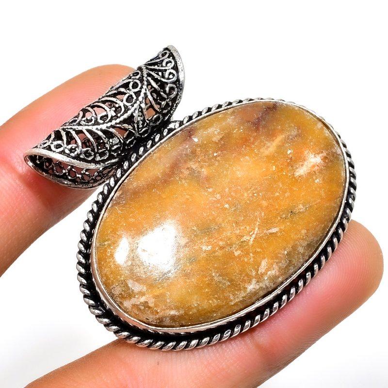 Ghost Eye Jasper Gemstone 925 Silver Plated Handmade Jewelry Pendant 1.32"