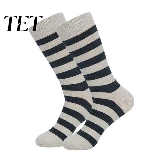 Classic Striped Pattern Socks 1 Pair Men's Stripe Crew Socks, Mid-Calf Dress for Business, Breathable Commuter Cotton Casual with High-Elastic Ribbed