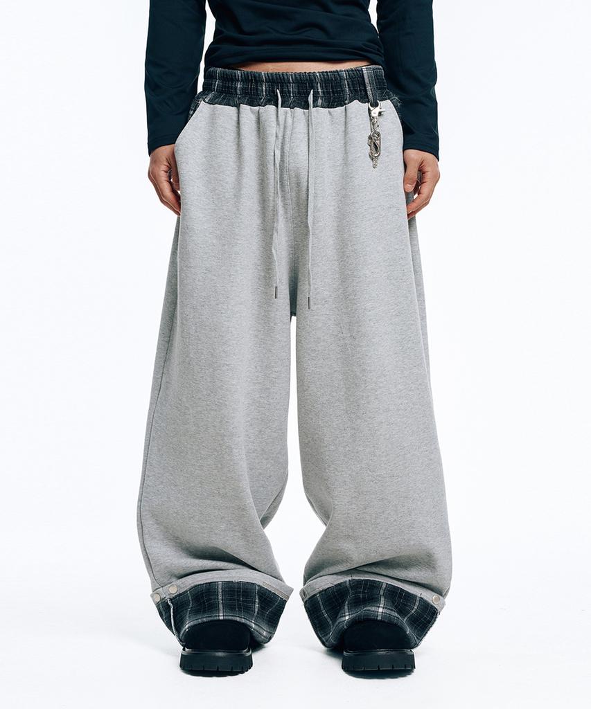 EASY NO EASY Roll-Up Check Sweatpants - Gray