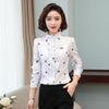 Women's White Chiffon Long Sleeve Lace Shirt with Stand Collar and Lotus Leaf Design