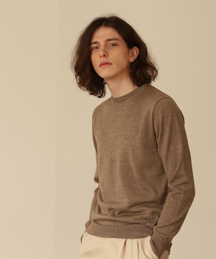 BELLIEF Wool Soft Round Neck Knit (Sand Melange)