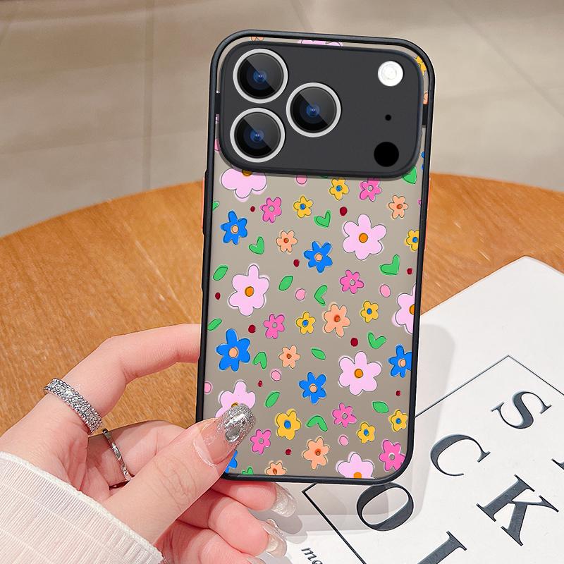 Shockproof Soft Edge Hard PC Matte Phone Cover For iPhone 17 Air 16e 16 15 14 Pro Max 13 16 17 Pro 17 Flowers Print Case