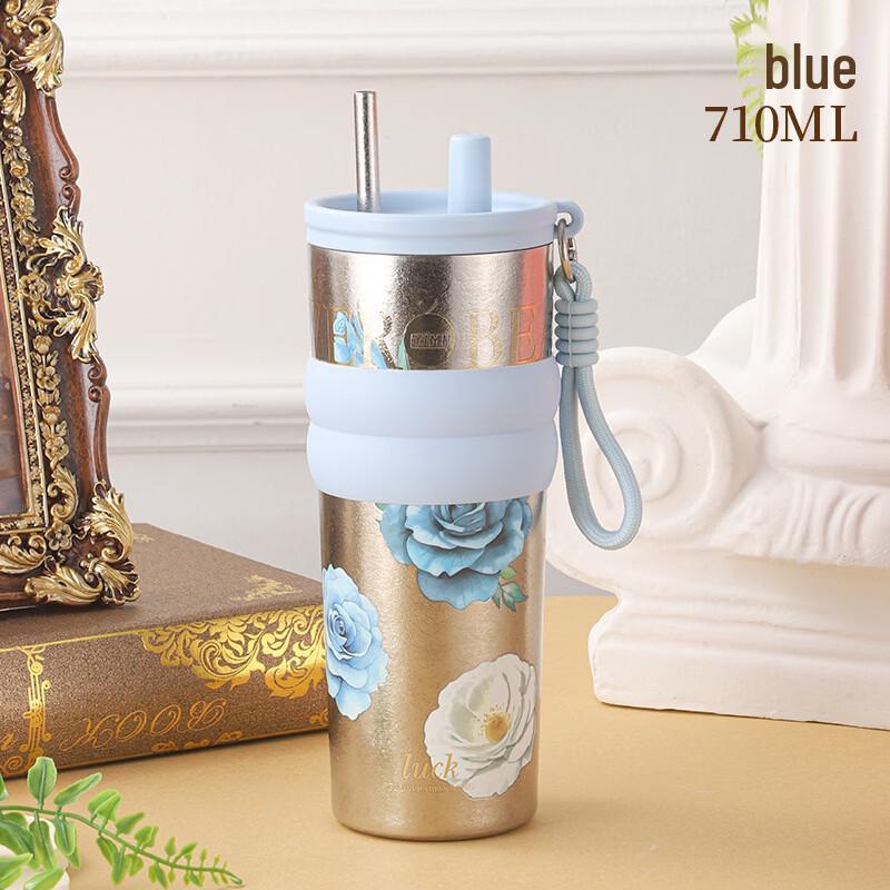 Vintage Titanium Thermal Coffee Mug with Straw