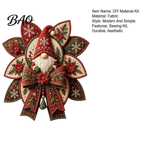 Easy Sewing Kits for Adults Christmas Quilt Bow DIY Kit, 3D Handmade Decorative Ornament, Pre-cut Handcraft Materials Fabric And Step-by-Step