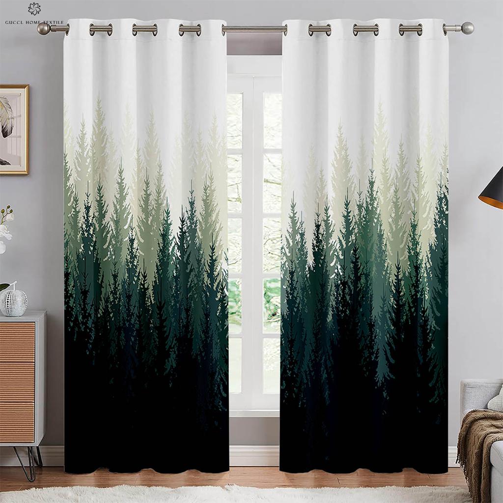 2 шт. Занавески с 3D-стереопечатью «Лесной пейзаж» на люверсах, 100% полиэстер, декоративные занавески для спальни, гостиной, кухни, окна