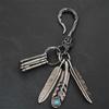 Vintage Silver Keychain with Turquoise Feather & Ghost Head Button