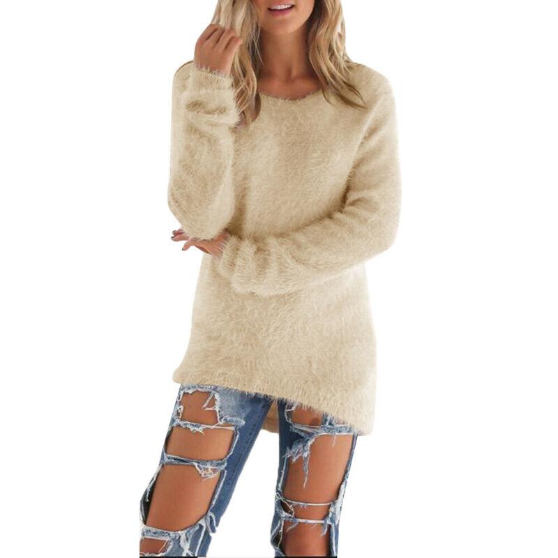 Autumn Winter Women Plush Sweater Casual Loose Long Sleeve O Neck Tops Solid Color Pullover Shirts