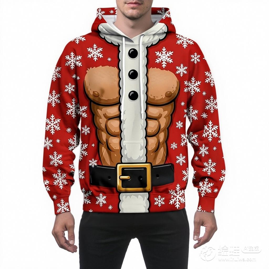 Men's And Women's Personalized And Creative Christmas Printed Long-sleeved Hooded Sweatshirt, Men's Fashionable Christmas Clothing, Casual Sports Top