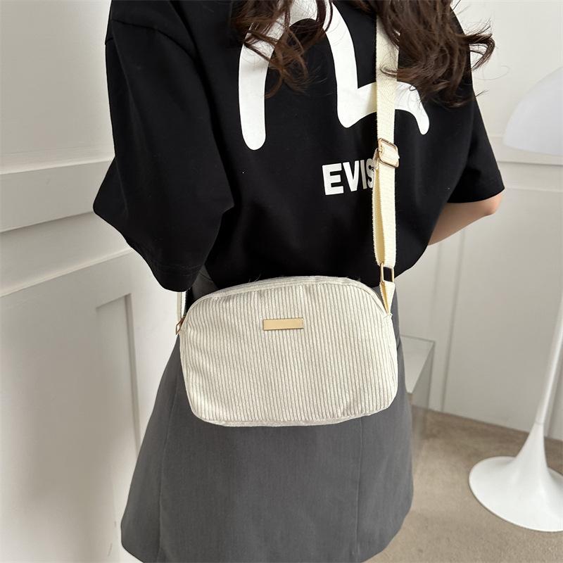 Small Square Bag Women's 2024 New Personalized Fashion Solid Color Corduroy Shoulder Bag Casual Simple Commuter Messenger Bag
