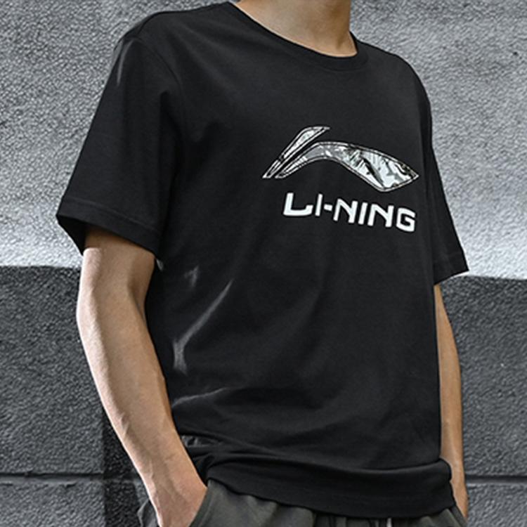 Футболка с коротким рукавом и круглым вырезом с логотипом LiNing, мужские топы, цвет черный AHSP897-5