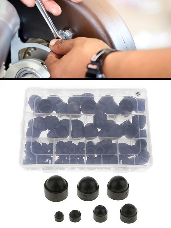 145pcs/set Black Protection Cover Assorted Plastic Nut Hex Bolt Covers M4 M5 M6 M8 M10 M12 Kit for Hexagonal Screw Bolt Dome Head
