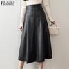 High Waist Women A Line PU Leather Patchwork Long Skirts