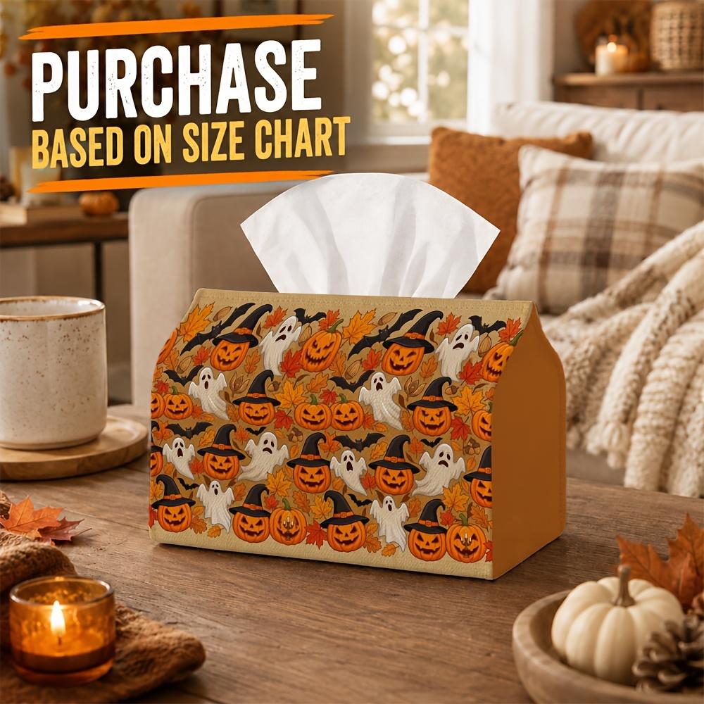 1pc Classic Festive Halloween Tissue Box - Pumpkin Witch Hat Bat Napkin Storage Box, Fits Rolls, Facial Tissues and Single Sheets, 2 Sizes for Spooky
