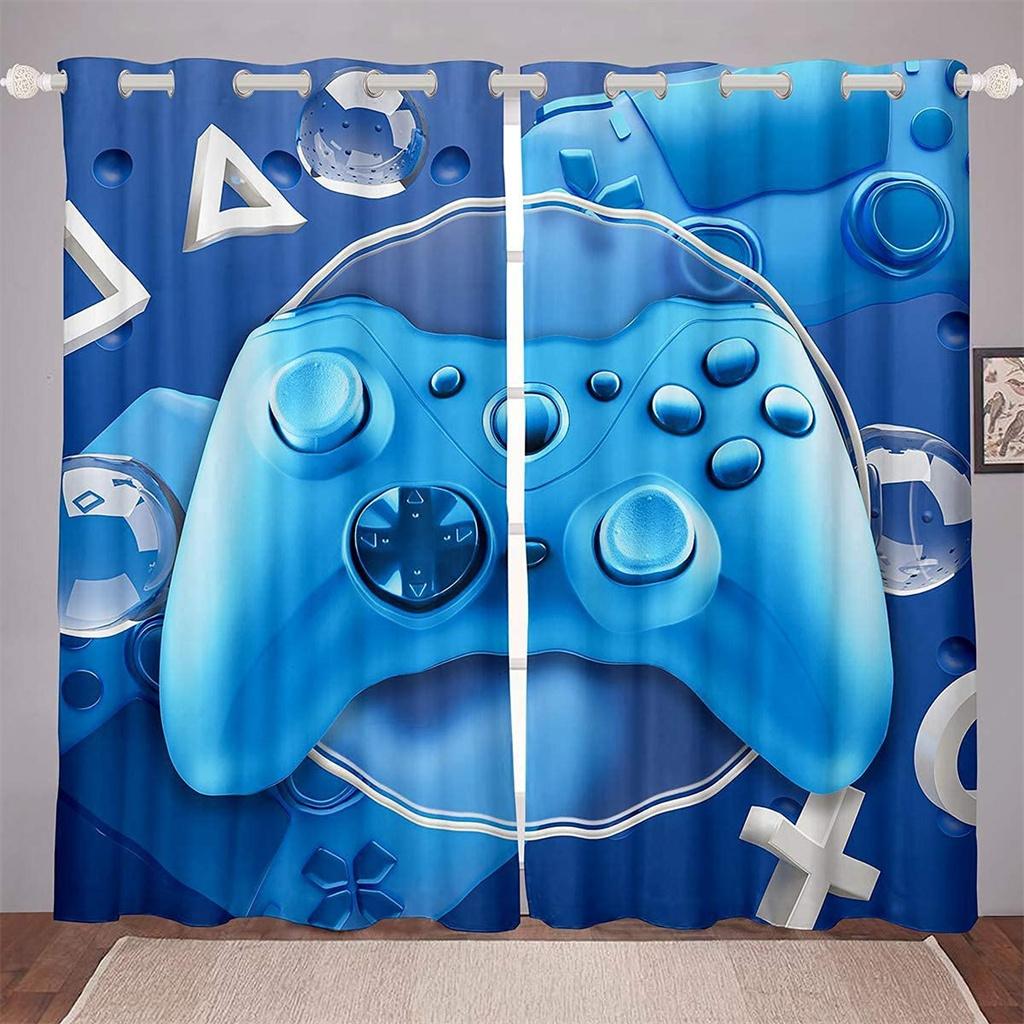 3D Print Modern Custom Boys Teens Video Game Black Polyester Thin Shading Curtain for Kids Bedroom Living Room Home Hook Decor