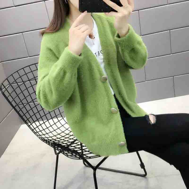 Весенне-осенняя корейская версия норкового флиса вязаная куртка-кардиган, свитер, женская короткая свободная верхняя куртка