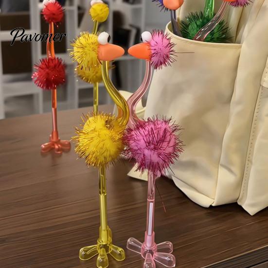 Fun Prizes for Classroom Cartoon Ostrich Plastic Ballpoint Pens, Funny Freestanding Pen, 0.5mm Pen Tip, Creative Office Desk Toys Furry Writing