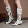 Летние сапоги Krazing Pot из микрофибры с круглым носком, модные летние сапоги с полыми украшениями, высокие сапоги до бедра