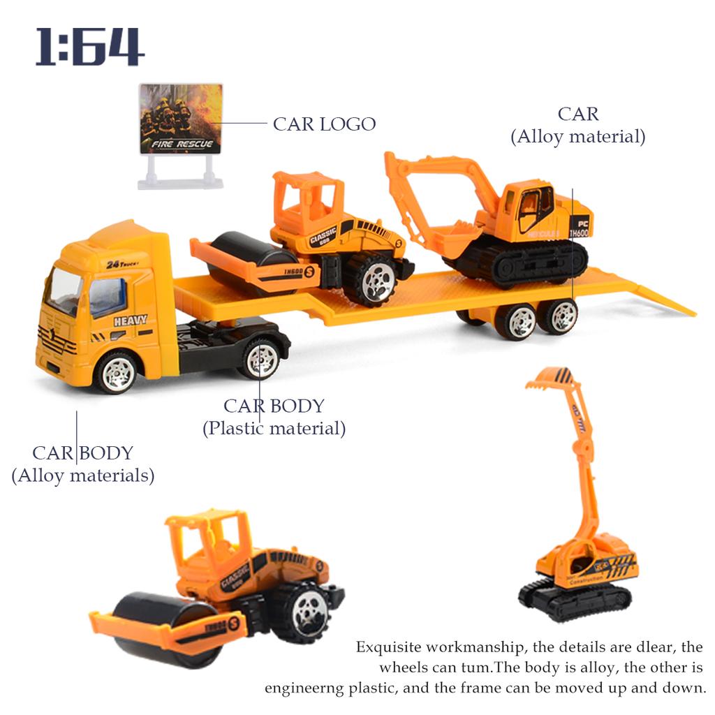 Mini Trailer Truck Toy, Alloy Plastic Construction Vehicle Truck Helicopter Models Gifts for Boys and Girls