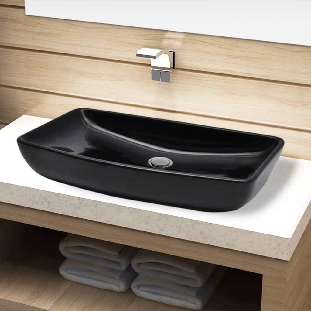 Vidaxl Zlew Łazienkowy, Ceramiczny, Czarny, Prostokątny