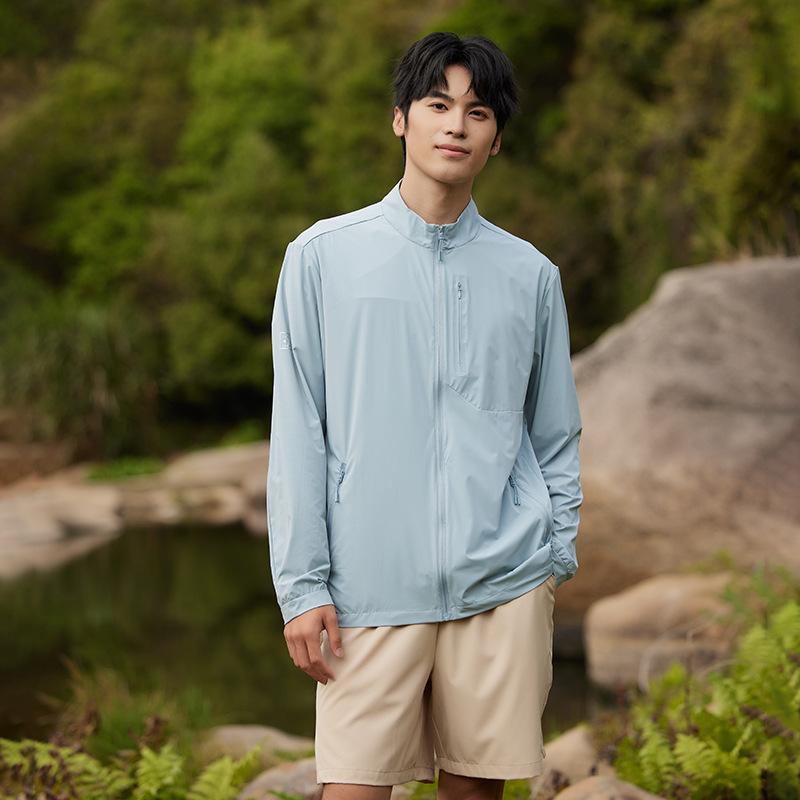 Summer ice silk sunscreen clothing men's light and thin breathable stand-up collar jacket outdoor UV protection upf10 + sunscreen clothing