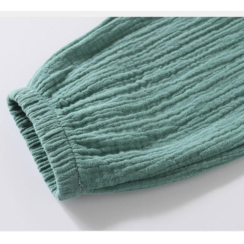 Летние брюки для девочек и мальчиков, корейские детские однотонные свободные шаровары из хлопка и льна, повседневные детские плиссированные брюки с высокой талией для девочек