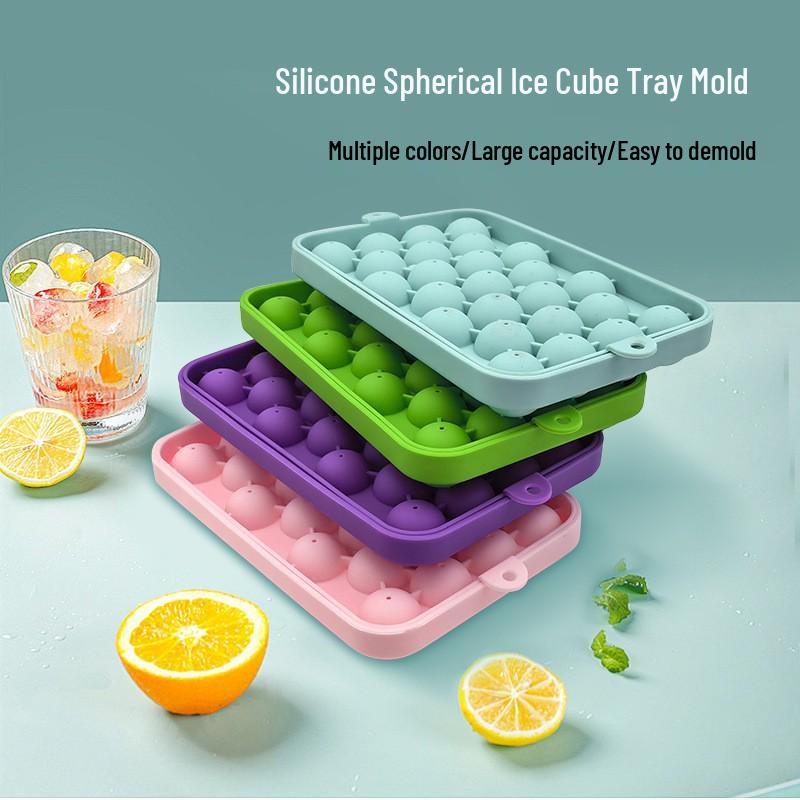 Silicone Ice Cube Tray - 25 Grid Spherical Mold for Quick Freeze Fruit Ice Balls