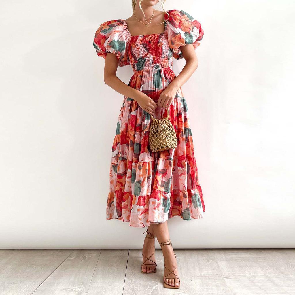 Ladies Summer Fashion High Waist Off Shoulder Dress