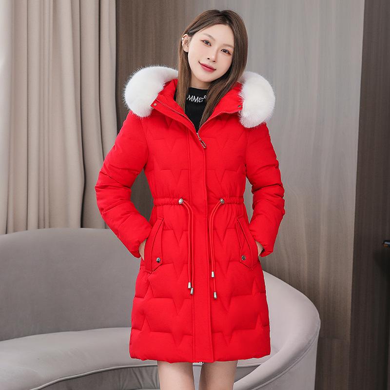 Winter Long Cotton Coat for Women Winter Coat Cotton Jacket Slim Fit Thickened Large Fur Collar Cotton Coat