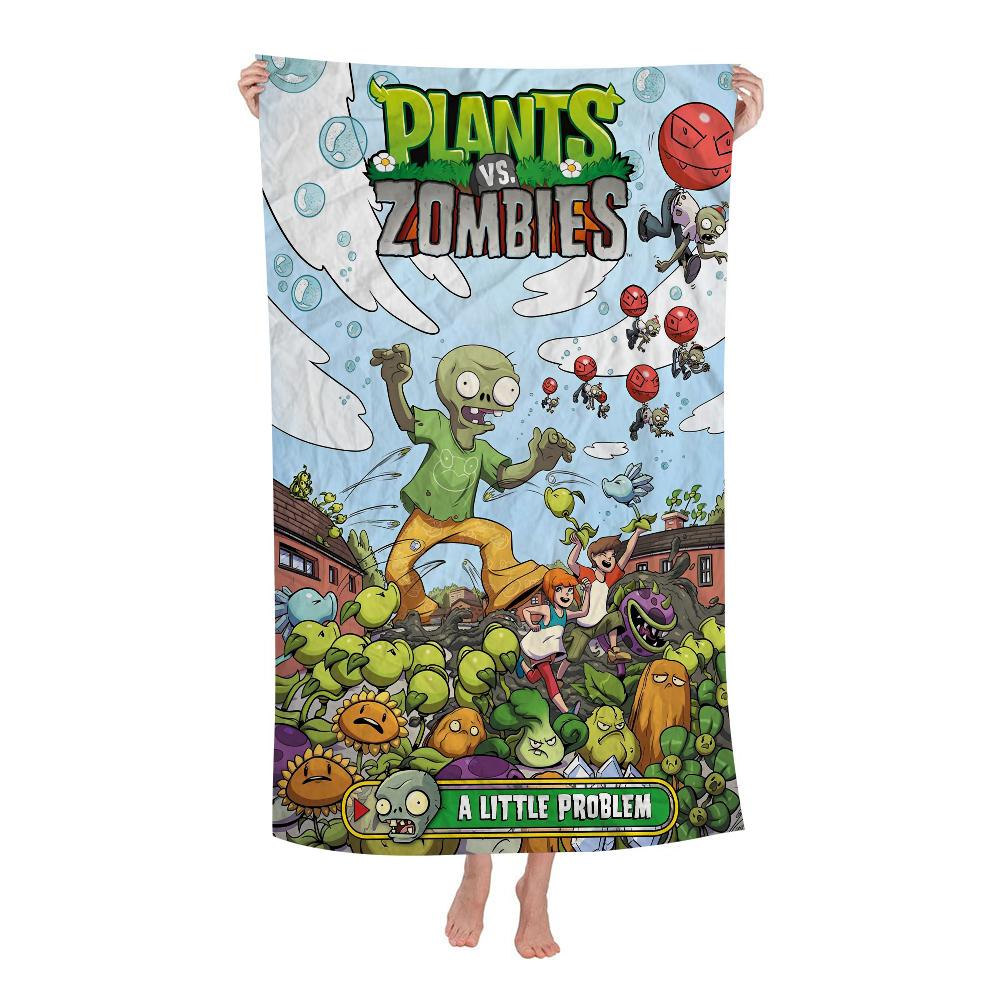 Полотенце для пляжа Plants Vs Zombies Мультяшное Милое Летнее Детское Большое для Ванны Бассейна Пляжа Микрофибра Впитывающее для Плавания Путешествий