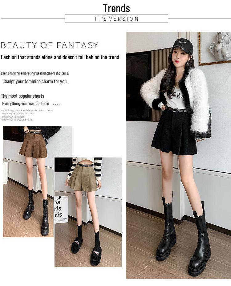 High-Waisted Corduroy Wool Pleated A-Line Skirt Pants for Women - Versatile Winter 2025 Fashion