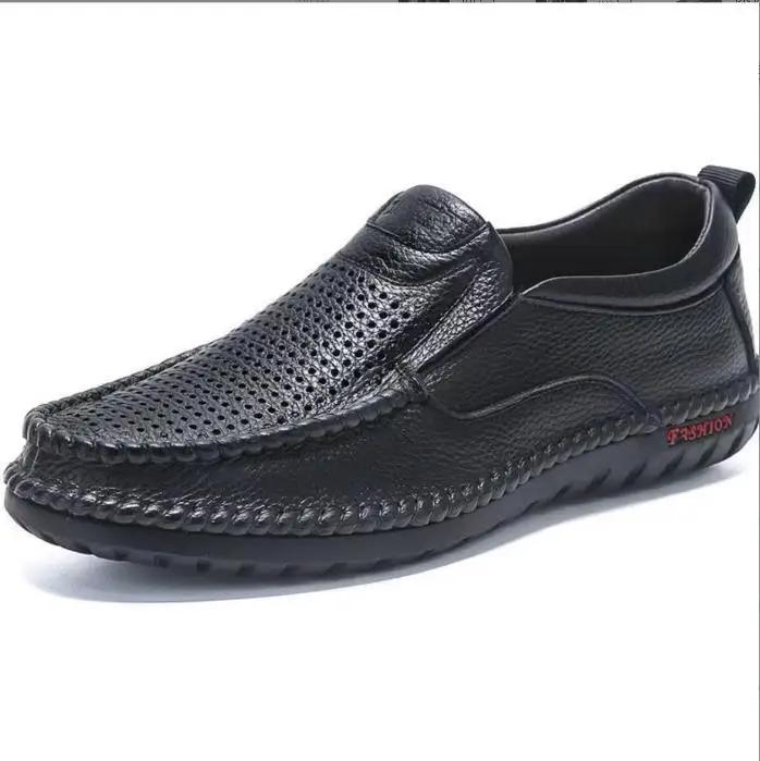 Fashion Breathable Genuine Leather Men Shoes Summer Slip On Loafers Man's Casual Leather Shoes Blue Flats Driving Male Shoes Moccasins