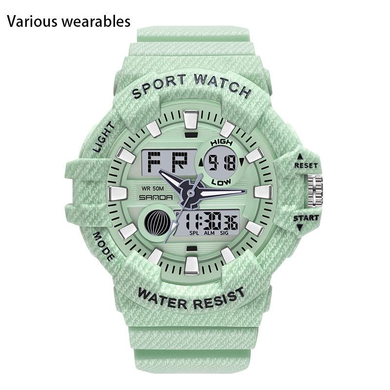 Трендовые спортивные новые цифровые часы модные двойной дисплей большой циферблат светящиеся водонепроницаемые часы унисекс