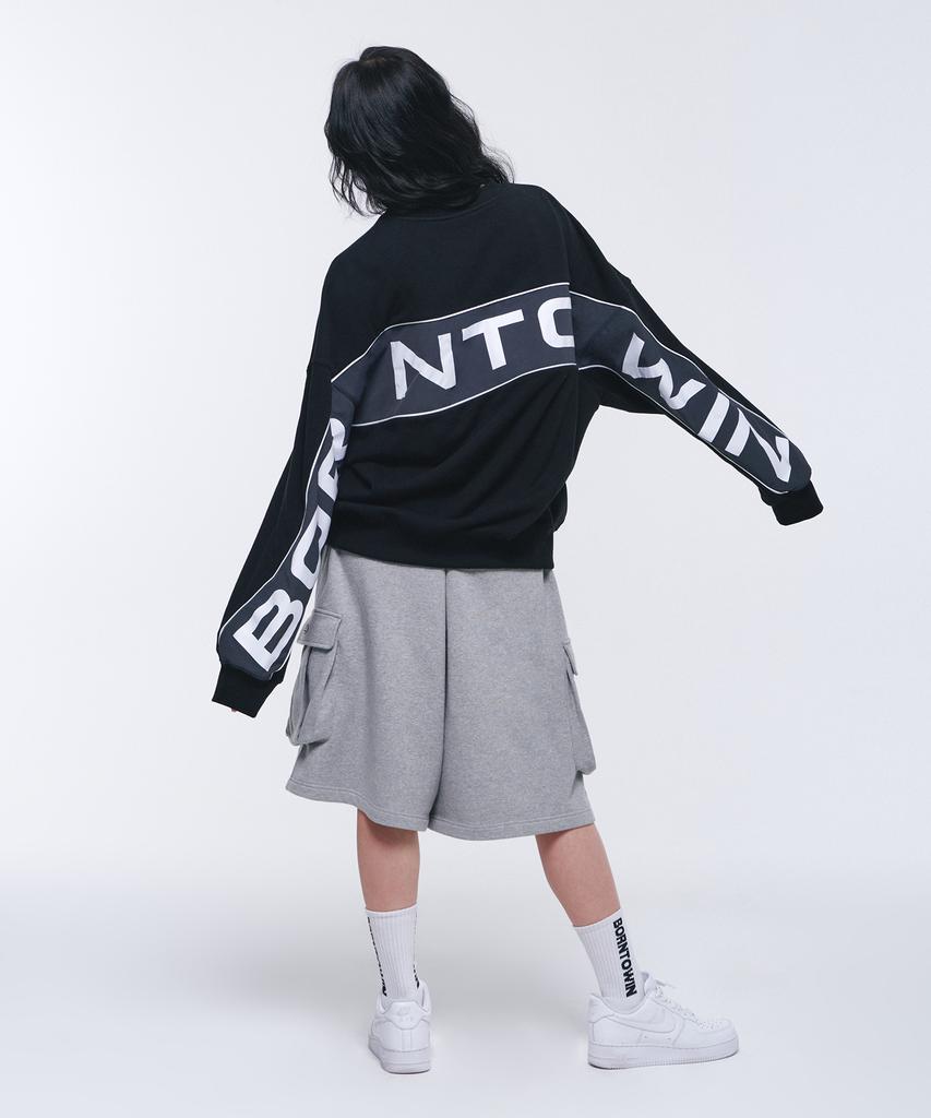 BORN TO WIN Nylon Mix Bold Sweatshirts [Black]