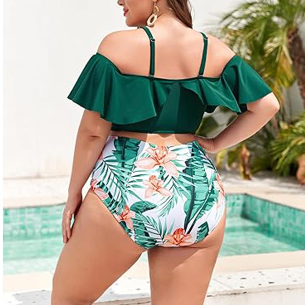 2024 Новый комплект бикини больших размеров для полных женщин, эластичный сексуальный купальник, женский купальник высокого качества из полиэстера, женский купальный костюм с принтом, женский летний купальник