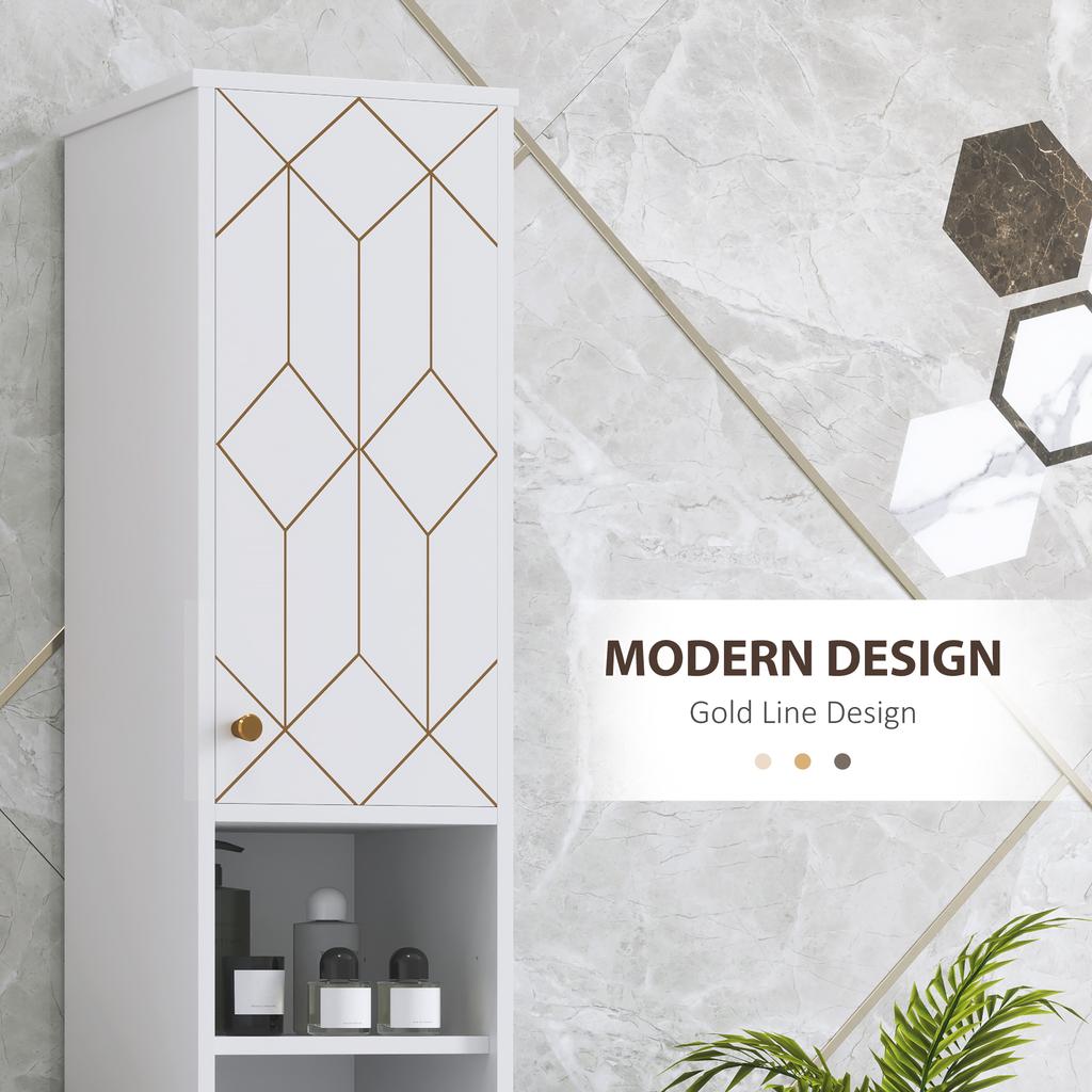 Tall Bathroom Storage Cabinet with Doors, Slim Bathroom Storage Unit with Adjustable Shelves, Freestanding Bathroom Storage Unit, White