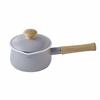 Fuji Enamel Milk Pan with Lid, 15cm, 1.2L, Gas and Induction Compatible, Purple Ash, Long Handle, Enamel Pot