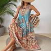Bohemian Floral Printed Maxi Dress Casual  Plus-size Dress for Women Sleeveless Fashion  Sundress Vintage  Dress