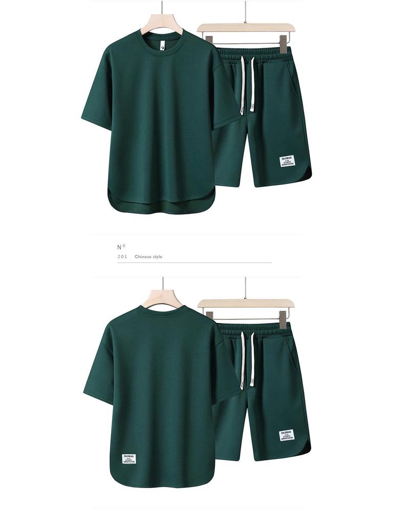 Men's High-Quality Summer Casual Short-Sleeve T-Shirt Set with Breathable Round Neck