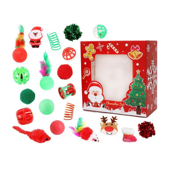 1 Set Christmas Cat Toys Interactive Teaser Wand Rattle Ball Feathered Plush Mice Cat Entertainment Toys for Indoor Cats Kittens Exercise Holiday Gift