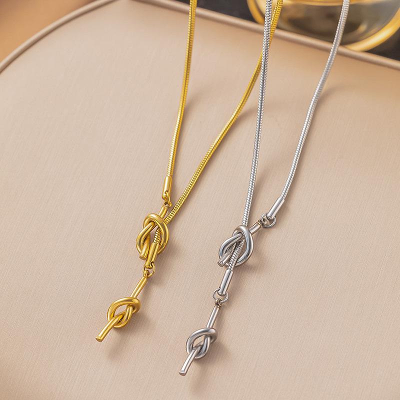 Stainless Steel Knot Lucky Beads Imitation Pearl Necklace for Women Men Simple Ball Pendant Long Chain Temperament Jewelry Gifts