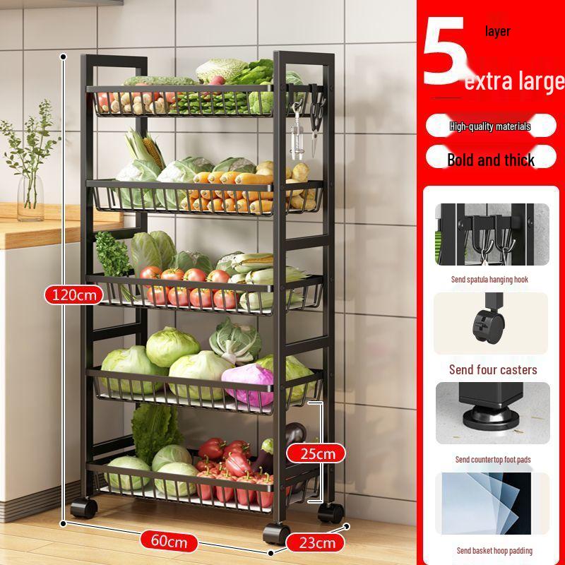 Мобильная многоуровневая кухонная тележка-стеллаж для посуды, фруктов и овощей с подставкой для хот-пота.