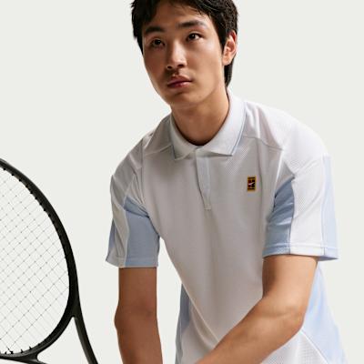 Nike Dri Fit Tennis Tops Men's White Polo Collar Moderate