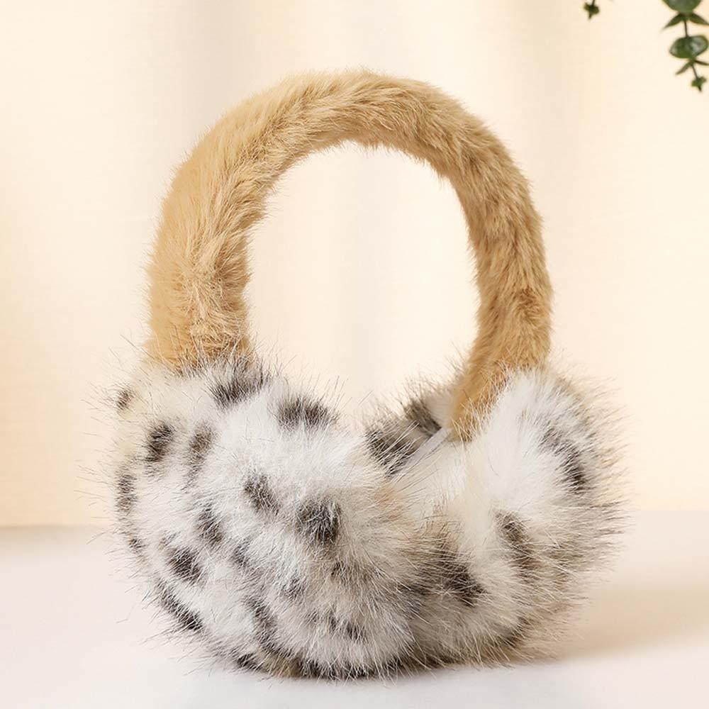 Soft Leopard Print Earmuffs Plush Winter Thicken Earflap Trendy Foldable Ear Cover Cold Weather
