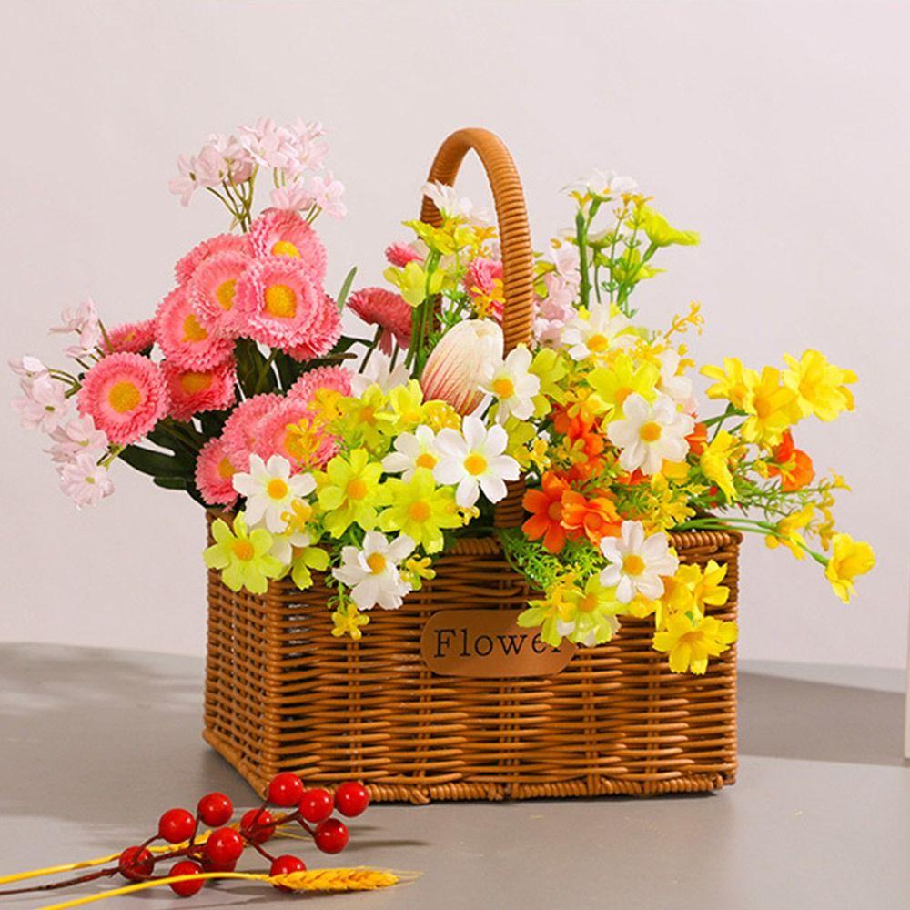 Brown Handhold Weaving Basket with Handle Hanging Basket Creative Flower Basket