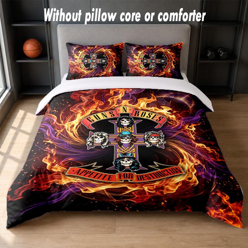 Guns N’ Roses Design Bed Bedding Set 1 Duvet Cover + 2 Pillowcases Soft Breathable Household Bed Linens