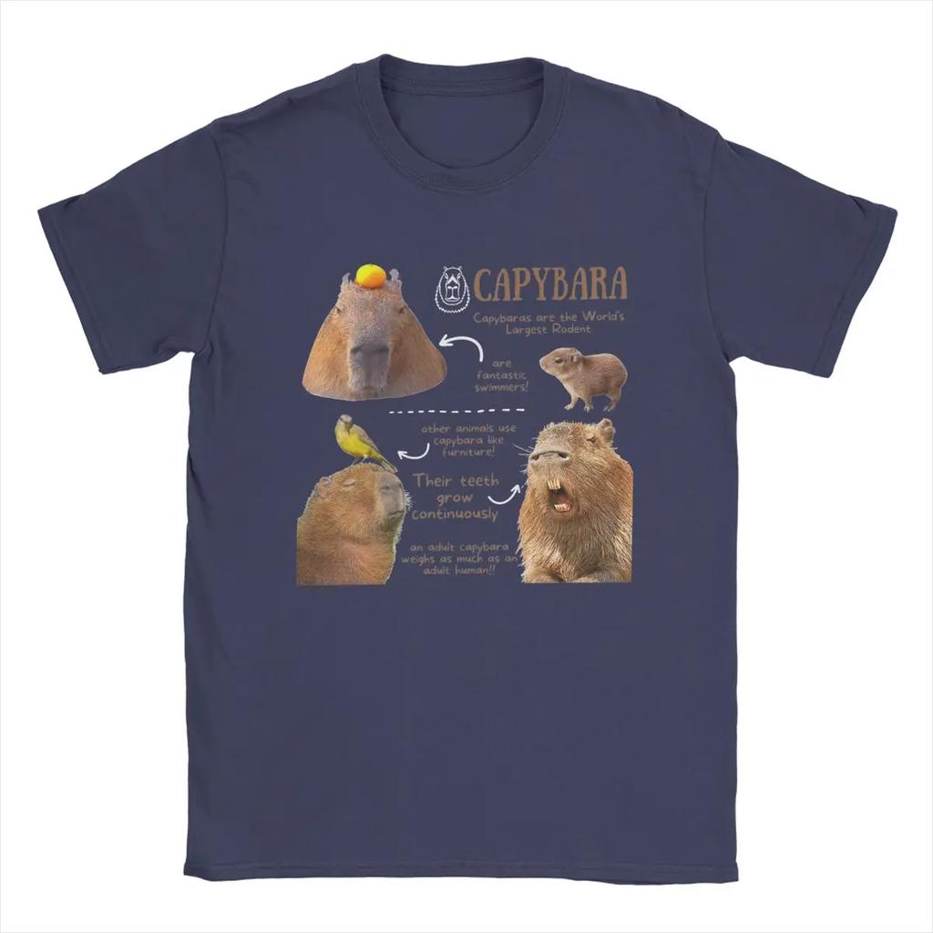 Capybara Fun Facts Футболки Мужские Винтажные Футболки 100% Хлопок Круглый Вырез Короткие Рукава Футболки Идея Подарка Одежда