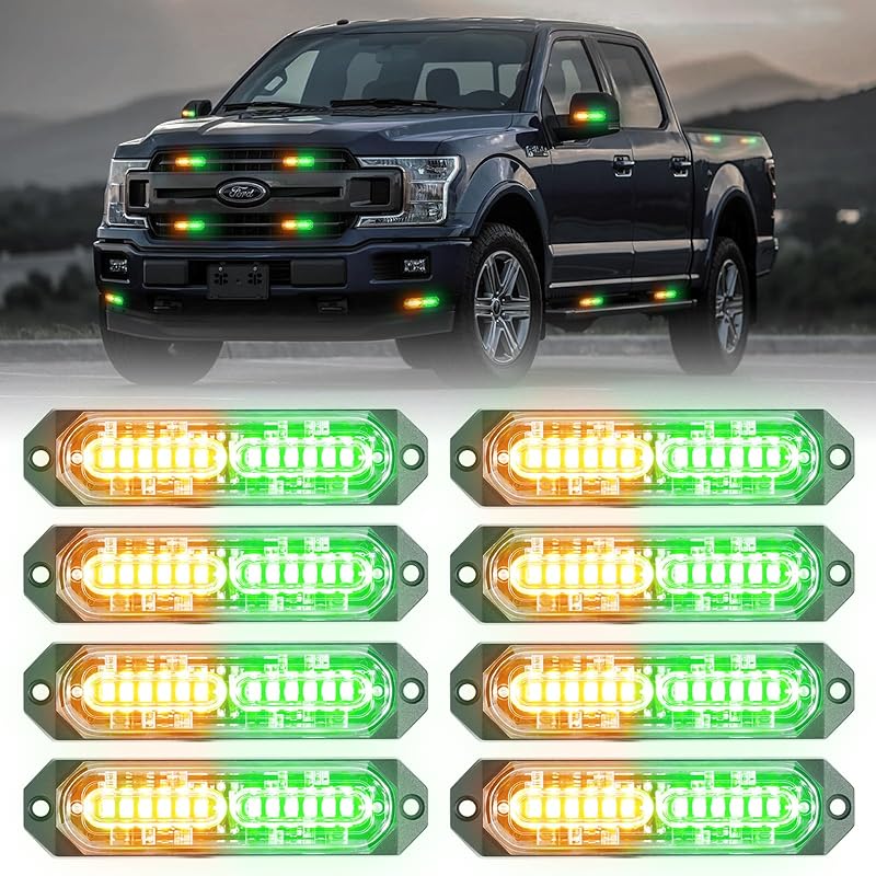 8Pcs Amber White Surface Mount Emergency Strobe Lights For Trucks, Ultra Slim Grille Warning Flashing Light Bar For Vehicles/Car
