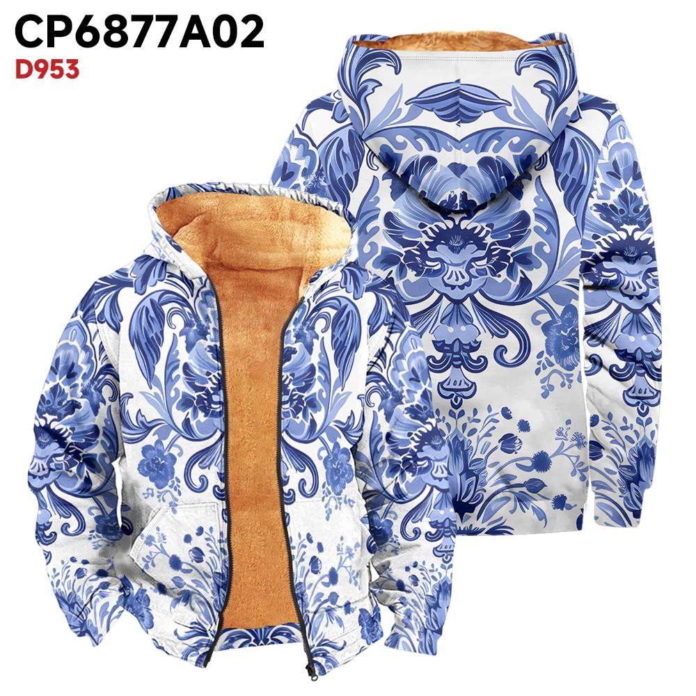Men's Print Long Sleeve Pocket Coat Fashion Plus Velvet Overcoat