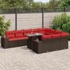 VidaXL Garden Furniture 8pcs with Brown Cushions Wicker Acacia, Outdoor Sofa Set, Garden Lounge, 3326875